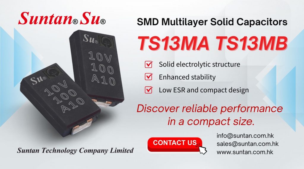 TS13MA and TS13MB SMD Multilayer Solid Capacitors with compact size and polymer construction