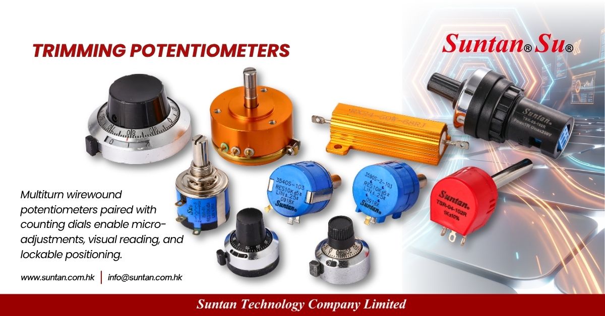 Suntan TSR series comprehensive trimming potentiometer lineup supporting flexible pins and packaging types