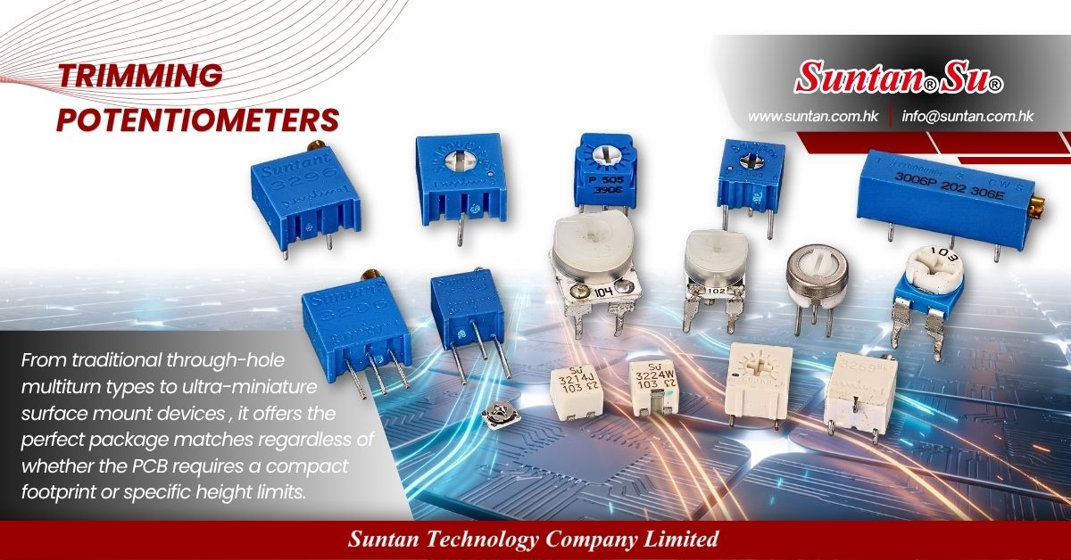 Suntan trimming potentiometer selection guide featuring TSR-3590, TSR-3313, TSR-065, TSR-3224 and TSR-C3305